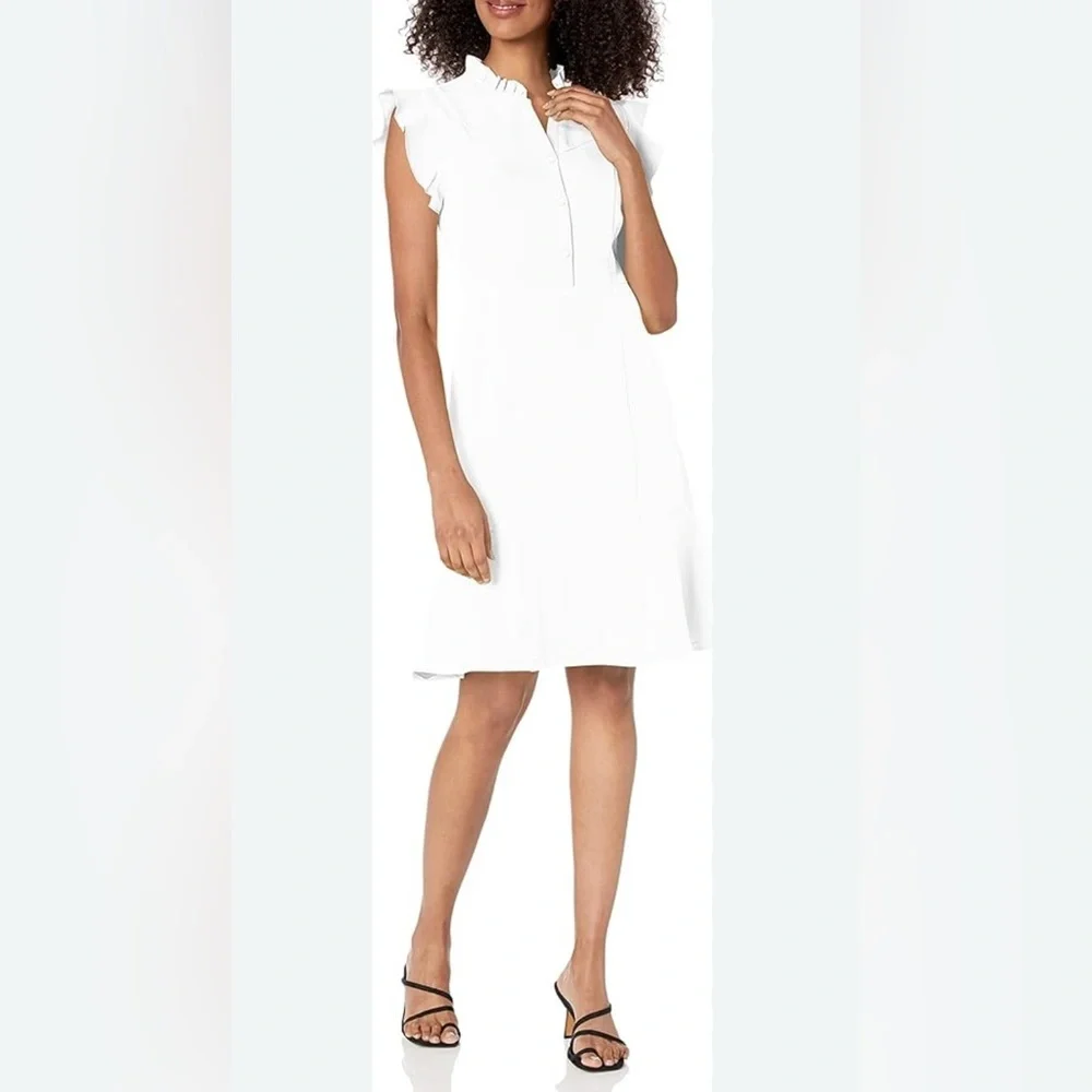 Nanette Lepore Elegant White/cream mini Dress cap sleeves ruffle detail sz6 NWT